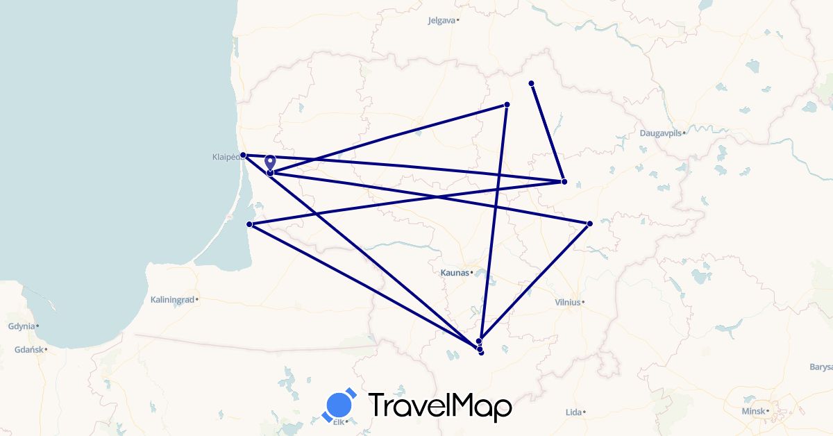 TravelMap itinerary: driving in Lithuania, Russia (Europe)